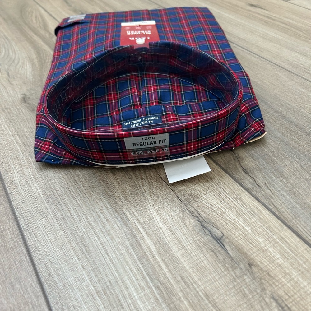 NWT Izod Men's Red and Navy Plaid Button Down Shirt - Size XXL 18-18.5 34/35 - Picture 8 of 12